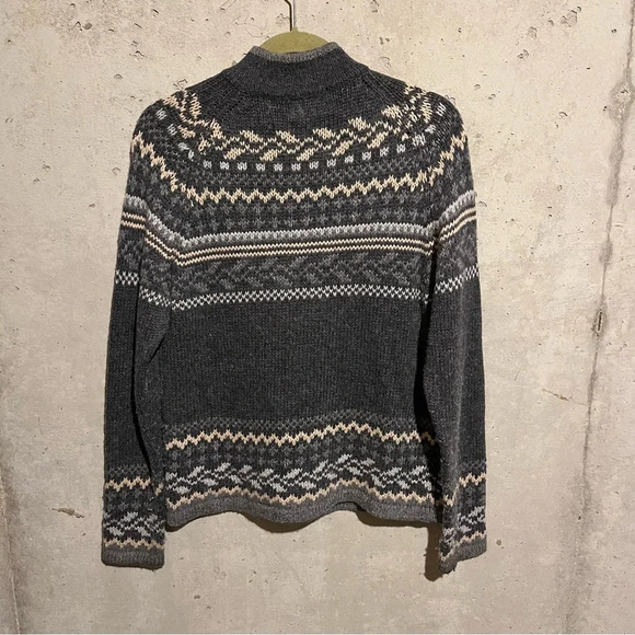 Vintage Women's S Sweater Fair Isle Wool Blend Mock Neck Zipper Cozy Grey - Picture 4 of 6